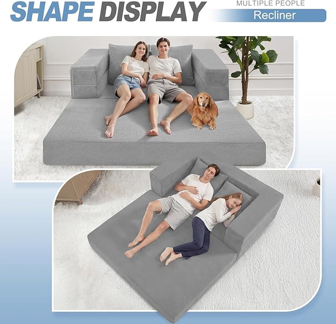 Futon Sofa Bed with Pillow, 3-in-1 Sleeper Sofa Bed with Removable Cover, Convertible Floor Sofa Bed, No Assembly Boneless Couch for Living Room, Bedroom