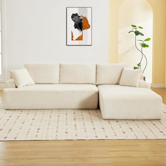 96” Modular Sectional Sofa Couches l-Shape Couch 3 Seat Modular Sofa Memory Foam Sectional Couches for Living Room, Cloud Couch with Oversized Chaise (Beige, Right Facing Chaise)