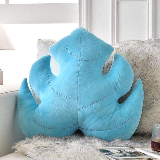 Leaf Pillow, Cute Decorative Throw Plant Pillow Aesthetic Decor Nature Pillow for Bed Couch, Leaves Shaped Pillow Perfect for Bedroom Living Room (Blue, 19.6 Inches)