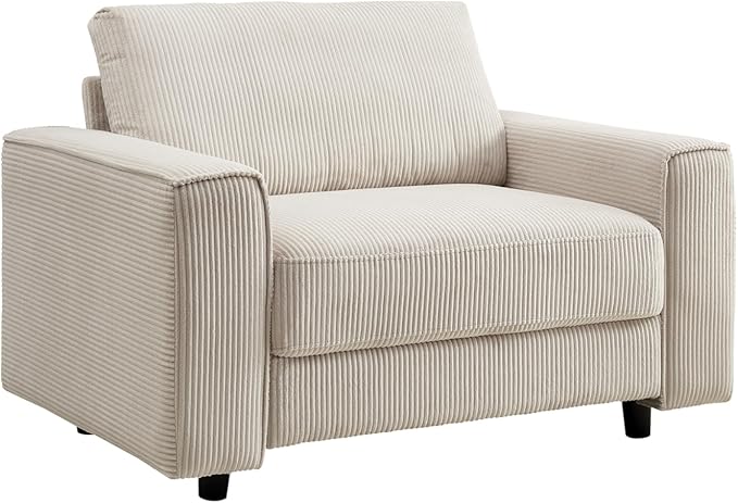 AC Pacific Derek 3 Piece Modern Corduroy Couches for Living Room, Tufted Sofas with Plush Upholstery, High-Density Foam, Sleek Black Legs, Durable Wooden Frame, Sofa, Loveseat and Chair Set, Beige