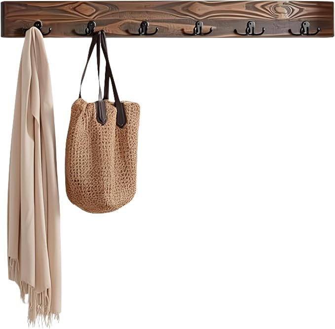 Alaterre Furniture Pomona Entryway Coat Hook – Modern Rustic 48-Inch Wall Mounted Coat Rack with 6 Hooks – Solid Wood and Space Saving for Jackets, Scarves & Bags in Mudroom or Hallway (Rustic Brown) by AlaterreFurniture