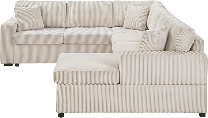 Eafurn Oversized U Shaped Modular Sectional Sofa, 115" Oversized Corduroy Upholstered Couch with Spacious Chaise Lounge & 3 Throw Pillows for Living Room, Apartment, Office