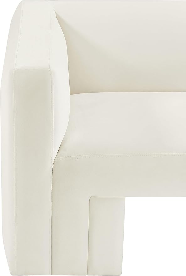 Meridian Furniture 665Cream-S Henson Collection Modern | Contemporary Velvet Upholstered Sofa with Rich Cream Velvet, Solid Wood Frame, 89.5" W x 34.5" D x 28" H, Cream