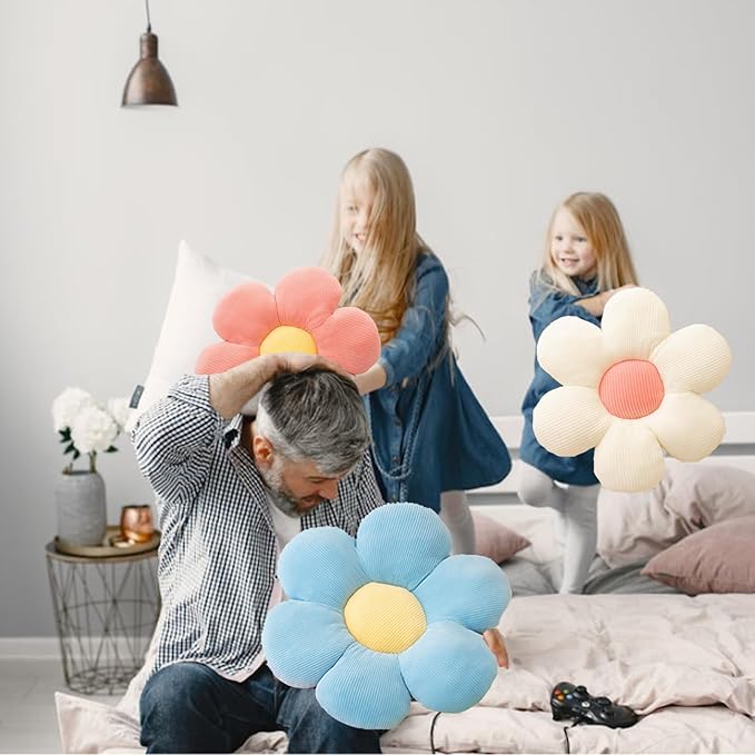 CANGHI 3Pcs Flower Pillow - Flower Shaped Throw Pillow Seating Cushion, Cute Daisy Flower Pillow Floor Pillows for Adults Kids Home Bedroom Sofa Chair Couch Decor (White/Green/Purple, 15.74 in)