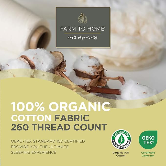 Farm To Home Organic Cotton Feather and Down Comforters Queen Size, 100% Organic Cotton Cover, All Seasons Duvet Insert, 4 Corner Tabs, Naturally Breathable White Bedding Comforters, 90"x90"