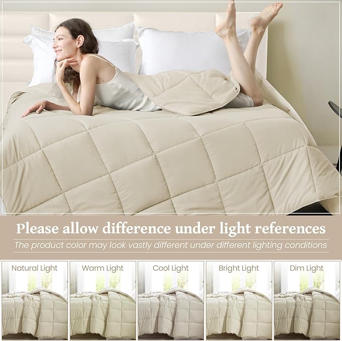 Homelike Moment Comforter King Size - Beige Duvet Insert Down Alternative Bed King Comforter, Lightweight Bedding Comforters Quilted Soft All Season Beige