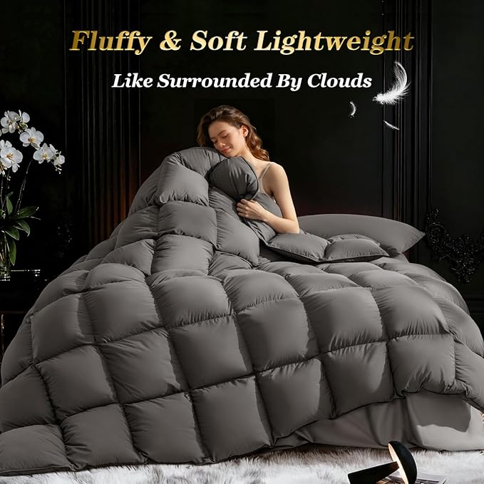 75% Canadian Goose Down Comforter California King Size, Ultra Soft 100% Cotton Fabric, 850 Fill Power All Season Duvet Insert, Hotel Luxury Bedding Comforters (Dark Gray,104"x96")