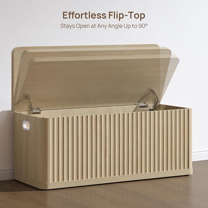 SICOTAS Storage Bench 80.4" Wide Shoe Bench with Lift Top Large Wooden Storage Chest Trunk Modern Blanket Chest with 4 Safety Hinges & Seating for Bedroom Entryway Living Room Hallway - Image 5