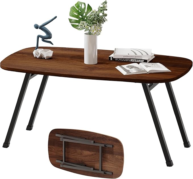 Folding Coffee Table,Modern Foldable Coffee Tables for Small Spaces,Rectangular Mid Century Low Floor Table,Tea Table,Sofa Side Table for Living Room, Home, Office,Easy Assembly,Brown