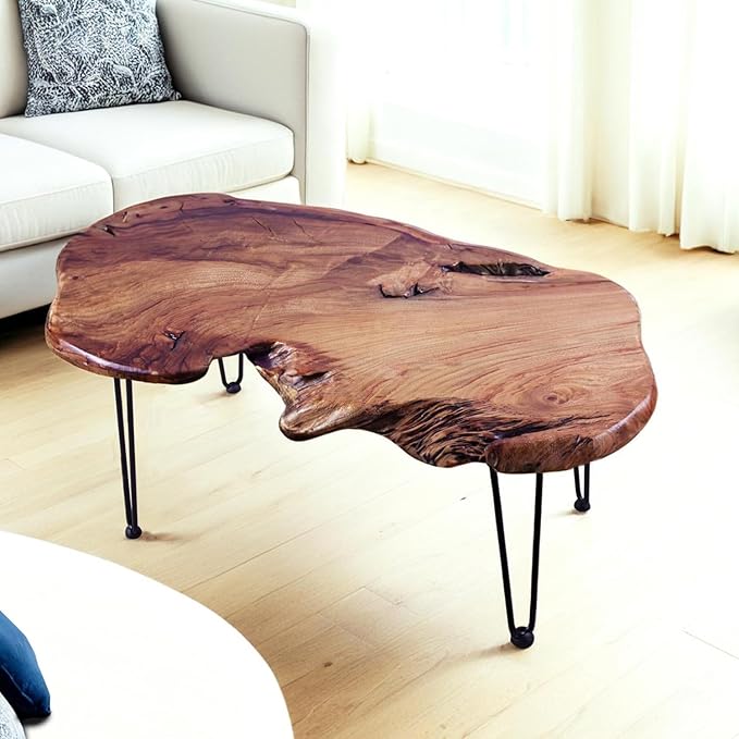 Natural Wood Coffee Table, Unique Live Edge Coffee Table for Living Room