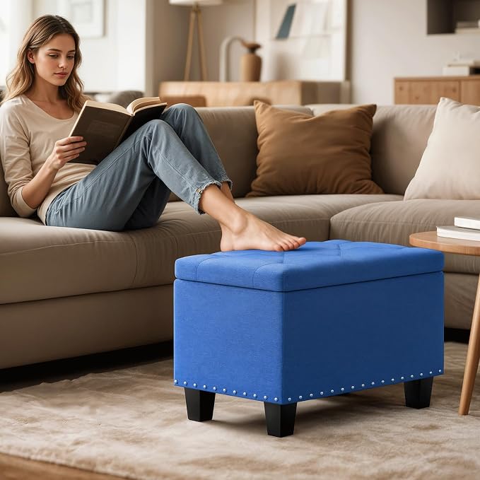 Magshion Storage Ottoman, 25 Inches Ottoman Foot Rest Stool with Hinged Lid, Ottomans with Storage for Living Room, Bedroom, Entryway, 600 lbs Capacity, Blue - Image 2