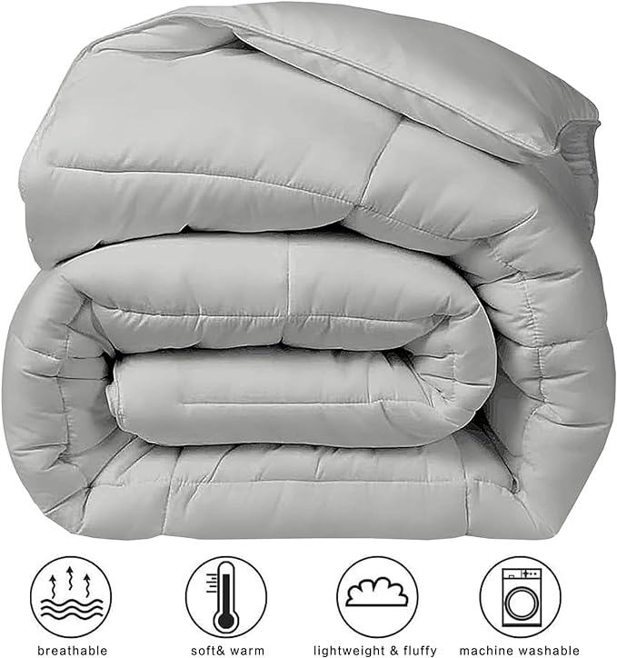 COHOME Quilted King Size Comforter - All-Season Down Alternative Duvet Insert - Luxury Hotel Warm Comforter with Anti-Clump Tech & 8 Tabs - Reversible - Breathable - Light Grey(90"x102")