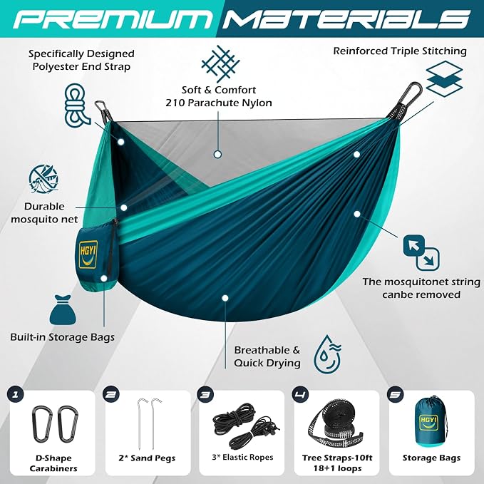 Camping Hammock Mosquito Net,Double & Single Portable Hammocks Hammocks with 2 Tree Straps,Hammock Tent for Travel Camping,Camping Accessories for Indoor Outdoor Hiking Backpacking Backyard Beach - Image 2