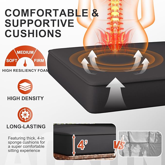 Aoxun 10-Piece Sectional Sofa with 44" Fire Pit, 4" Thicken Cushion, Widen Armrests Wicker for Backyard with Waterproof Cover