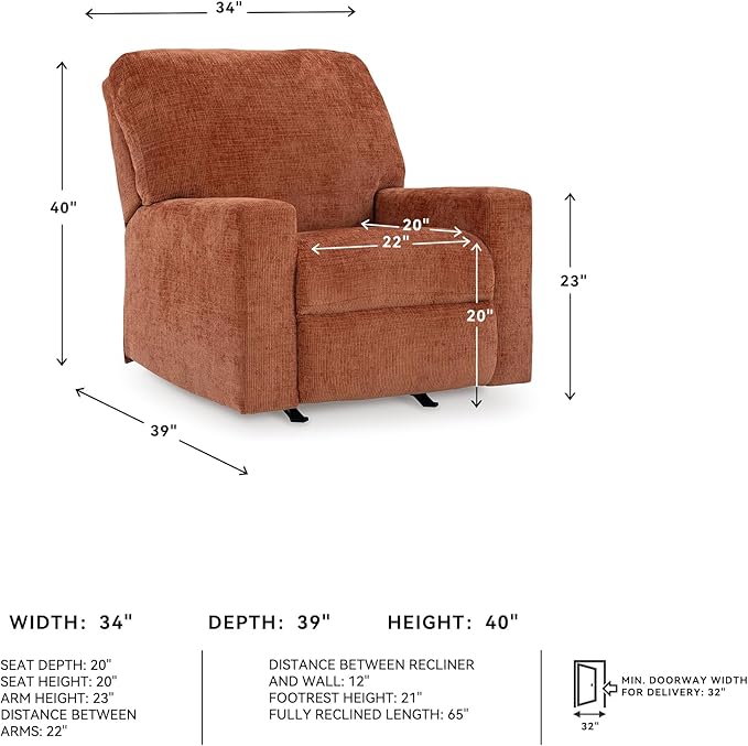 Signature Design by Ashley Aviemore Casual Rocker Recliner, Orange