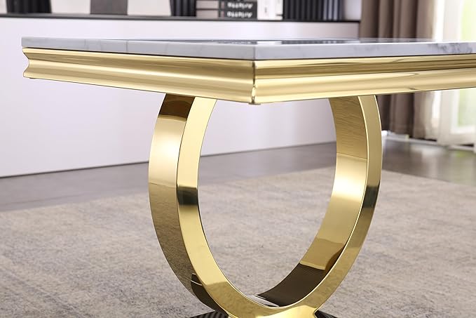 Modern Faux Marble End Table, Faux Marble Side Table with Geometric Frame, Rectangular Marble Center Table Tea Table Accent Furniture for Living Room, Simple Assembly (Gold)