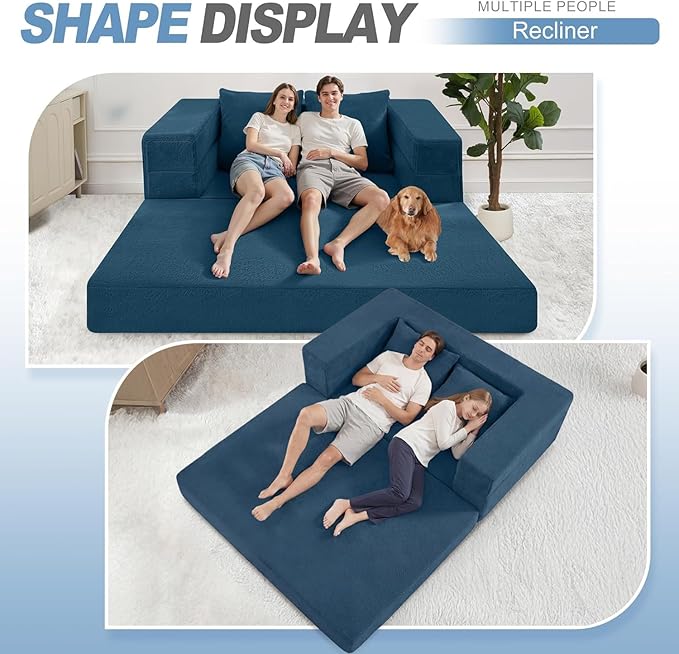Futon Sofa Bed with Pillow, 3-in-1 Sleeper Sofa Bed with Removable Cover, Convertible Floor Sofa Bed, No Assembly Boneless Couch for Living Room, Bedroom
