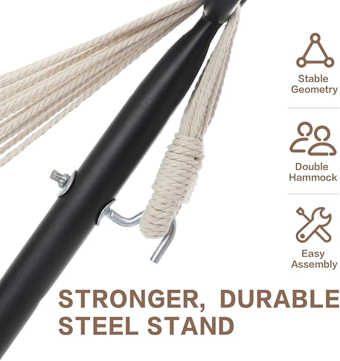 PNAEUT Double Hammocks with Stand for Outside, Portable Space Saving Heavy-Duty Steel Stand for Indoor Outdoor Patio with Carrying Bag, 450 lbs Capacity (Lightblue) - Image 4