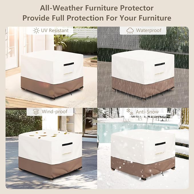 Patio Ottoman Cover Waterproof Heavy Duty Square Outdoor Ottoman Covers, 32W x 32D x 18H Inches Patio Furniture Covering Protector Outdoor Side Table Cover (Beige) - Image 8