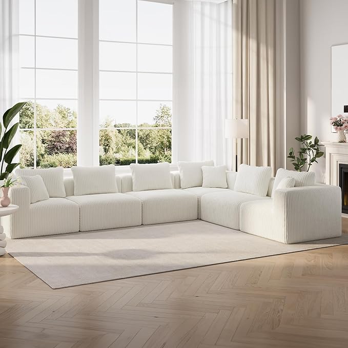 Novilla 141" Modular Sectional Sofa, Modern Cloud Sectional Couch with Smarts Coil® Support, L-Shape Boneless Couch for Living Room Apartments Bedroom, No Assembly Required, Beige (6 Seat)
