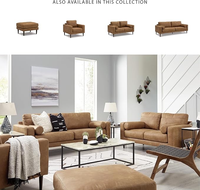 Signature Design by Ashley Telora Modern Faux Leather Loveseat with 2 Bolster Pillows, Dark Brown