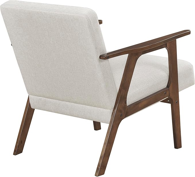Lexicon Mid Century Modern Accent Chair, Upholstered Lounge Armchair, Single Sofa Seat, Brown Finish Solid Wood Framed Comfy Side Chairs for Living Room/Bedroom/Office/Waiting Area, Beige