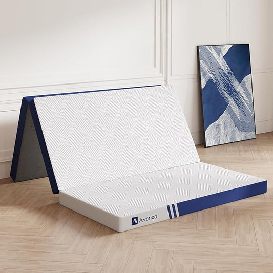 Avenco Folding Mattress Queen, Trifold Mattress 4 Inch Memory Foam for Guest Room/Caravan/Camping/Travel Mattress, Tri Folding Mattress Portable with Removable Cover & Non-Slip Bottom, 80" Lx60 Wx4 H