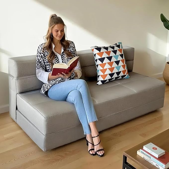 ARTPLAN Convertible Folding Sofa Bed, High-Density Memory Foam Sofa with a Fluffy Pillow, Modern Futon Floor Couch Guest Twin Bed for Living Room/Dorm/Guest Use/Home Office/Apartment,Light Gray