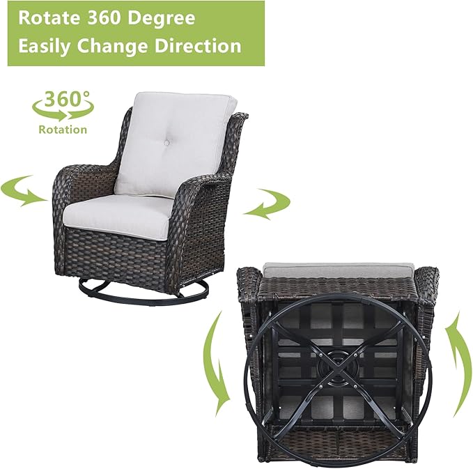 Rilyson Wicker Patio Furniture Set - 6 Piece Rattan Outdoor Sectional Conversation Sets with 2 Rocking Swivel Chairs,2 Ottomans,1 Sofa and 1 Loveseat for Porch Deck Garden(Brown/Beige)