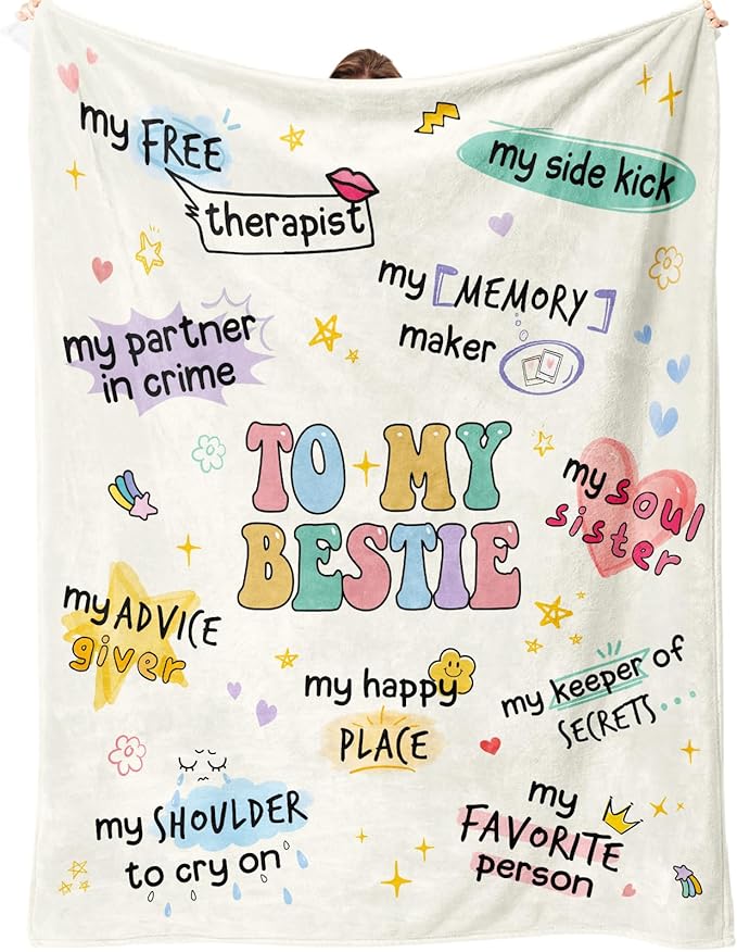 Best Friend Birthday Gifts for Women, Bestie Gift for Women, Best Friends Blanket, Gifts for Friends Woman, Friendship Gifts for Woman, Yellow Throw Besties Birthday Blanket 60”x50” Inches