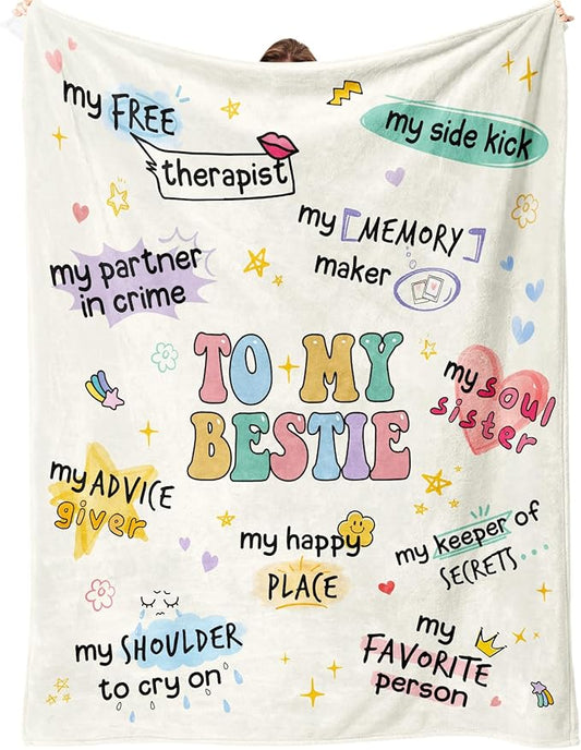 Best Friend Birthday Gifts for Women, Bestie Gift for Women, Best Friends Blanket, Gifts for Friends Woman, Friendship Gifts for Woman, Yellow Throw Besties Birthday Blanket 60”x50” Inches