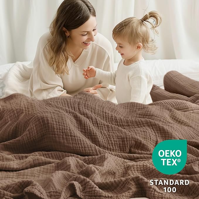 100% Cotton Muslin Blanket 40" x 40", Breathable and Lightweight Cotton Throw Blankets, Soft Cooling Summer Gauze Blanket for All Season, Tan