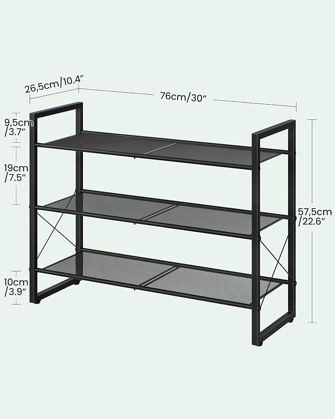 CHOEZON Shoe Rack, 3-Tier Shoe Rack for Closet, Metal Shoe Storage Organizer, Shoe Rack for Entryway, Shoe Shelf with Adjustable Feets, for Entryway, Hallway, Living Room, Bedroom, Black TXJ13BB - Image 3