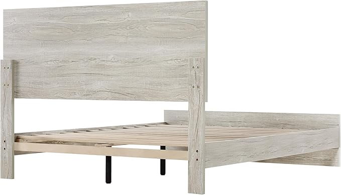 KISLOT Wood Bed Frame, Full Size Wooden Platform Bed Frame with Headboard and Footboard Mattress Foundation Farmhouse Bedroom Furniture No Box Spring Needed