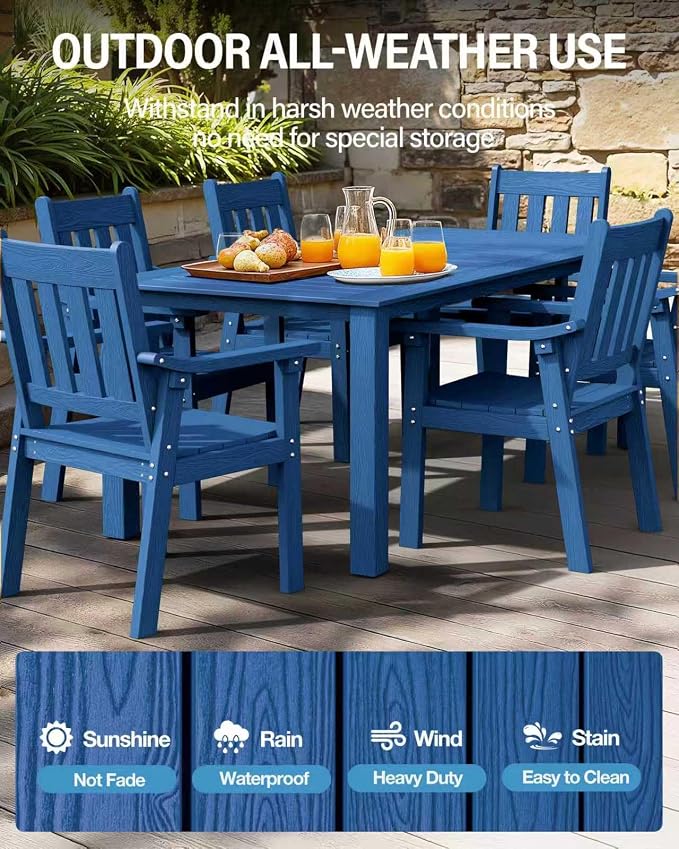 YEFU HIPS Patio Table Set: 10 Piece Outdoor Table and Chairs Dining Furniture Set with Umbrella Hole - Blue Modern Plastic Dining Sets 8 Person for Outside Deck with Metal Aluminum Frame - Image 3