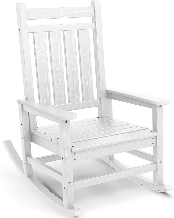 SERWALL Oversized Rocking Chair, Outdoor Rocking Chair for Adults, All Weather Resistant Porch Rocker for Lawn Garden, White by SERWALL