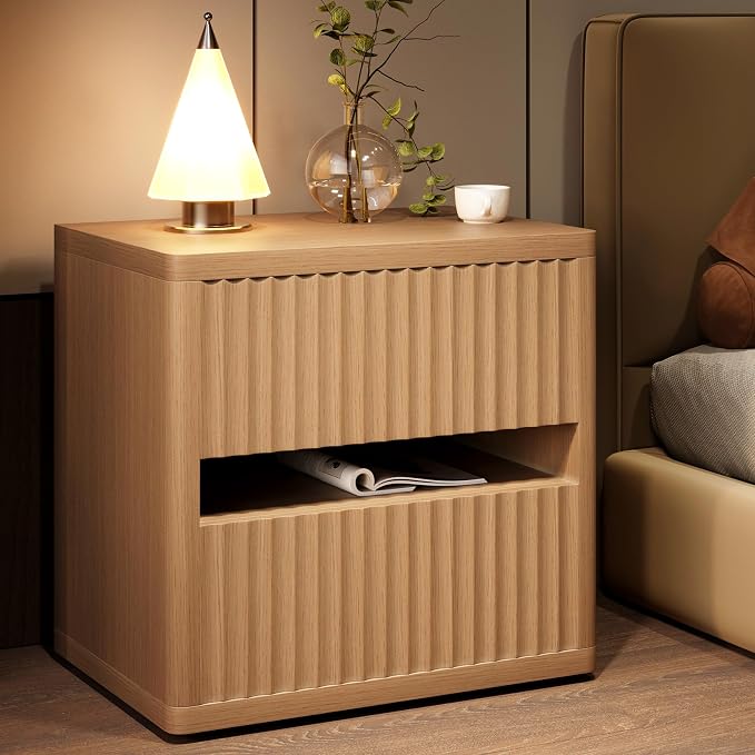 Dripex Fluted Nightstand with 2 Drawers, Large Wide Wood Night Stand Bedside Table for Bedroom, Mid-Century Modern Storage Bed Side Table, End Table for Living Room Sofa Couch, Natural Oak - Image 7