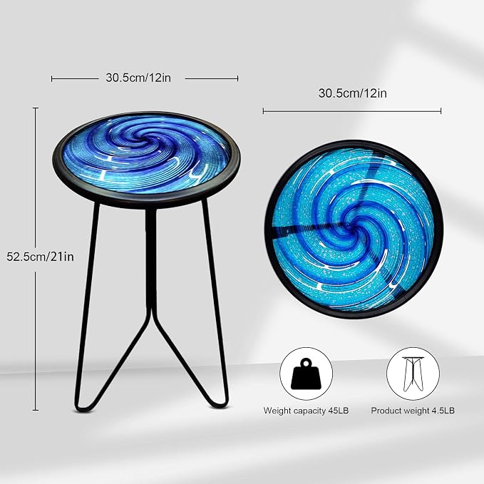 LIFFY Patio Side Table, Small Round End Table, Metal Side Table Outdoor, Small Porch Table for Indoor Balcony Furniture Decor (Blue 12 inch) - Image 3