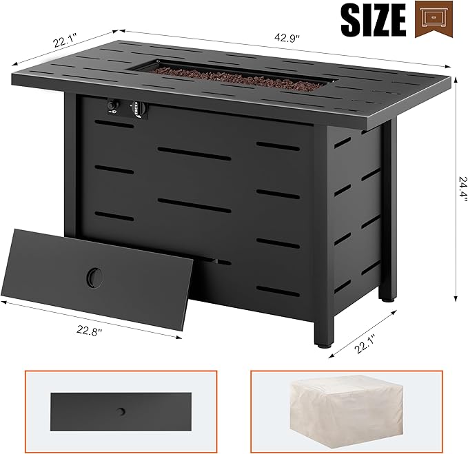 SUNLEI 5 Piece Outdoor Patio Furniture Set with Fire Pit Table, Silver PE Rattan Wicker Conversation Sofa Set with Blue Cushions, All Weather Sectional Patio Couch for Backyard, Deck, Garden, Porch