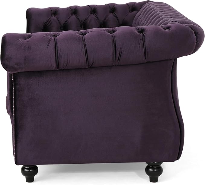 Christopher Knight Home Karen Traditional Chesterfield Loveseat Sofa, BlackBerry and Dark Brown, 61.75 x 33.75 x 27.75
