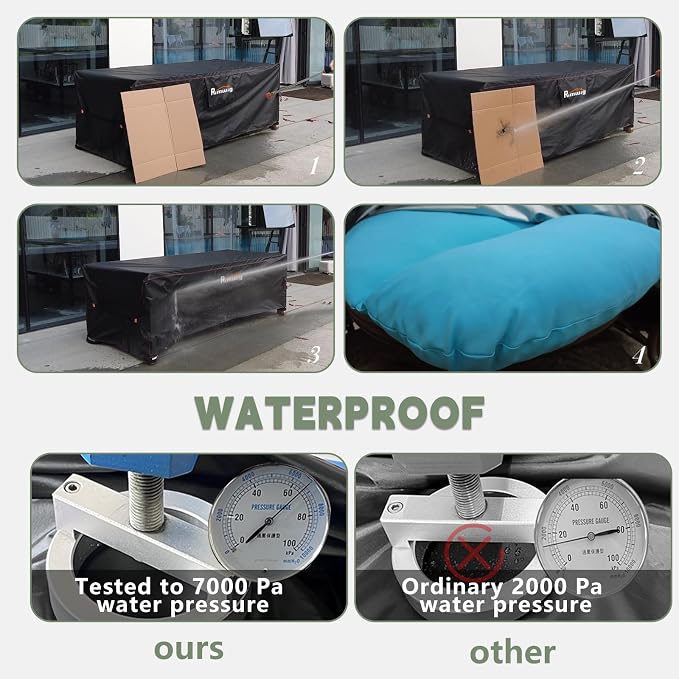 Patio Furniture Set Cover, Outdoor Sofa Couch Set Covers Waterproof, Garden Dining Table Chair Set Cover Outside Rectangular Heavy Duty Weatherproof 96" L x 60" W x 35" H Black - Image 4