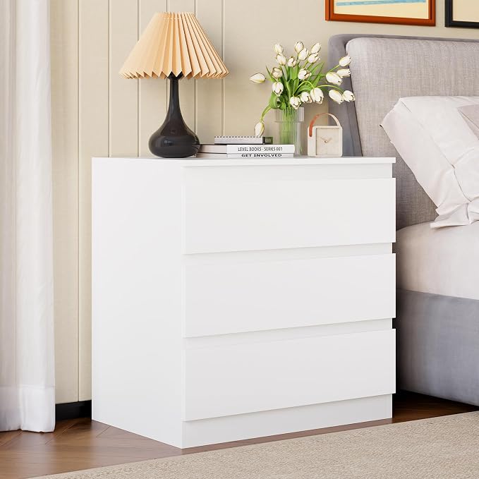 OtterOasis White Wood Dresser for Bedroom, 3 Drawer Dresser for Clothes Storage, Modern Dressers with Wide Drawers, Wide Wooden Chest Drawers for Living Room, Entryway, TV Stand - Image 6