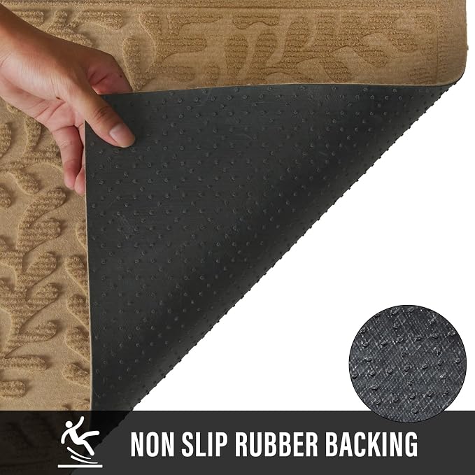 HIYARD Front Door Mat, Absorbent Dirt Trapping Welcome Door Mat Indoor Outdoor, Non Slip Entry Mat, Indoor Outdoor Door Mats, Fade Resistant, Low Profile Doormat for Entryway, 29??17, Beige - Image 3