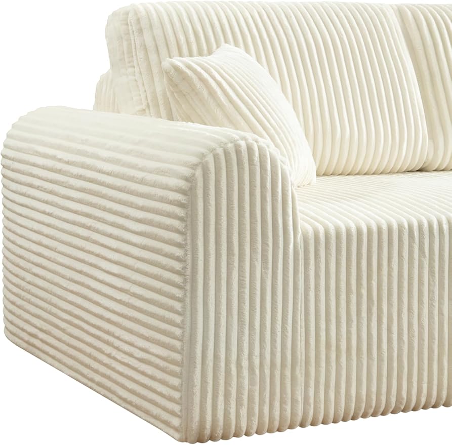 109-Inch L-Shaped Right Facing Boneless Corner Sofa 2 PCS Modular Sectional Cloud Sofa Couch with Chaise Lounge and Toss Pillow, Corduroy Boneless L-Shaped Couches