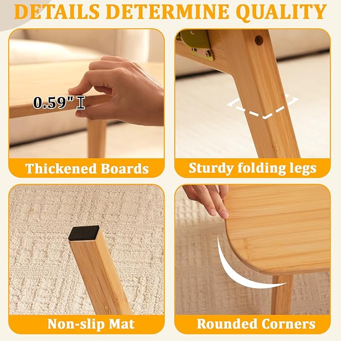 Coffee Table Foldable Mid Century Desk TV Stand with Open Storage Shelf Center Table for Living Room Furniture RV No Assembly, Natural (39.37IN)