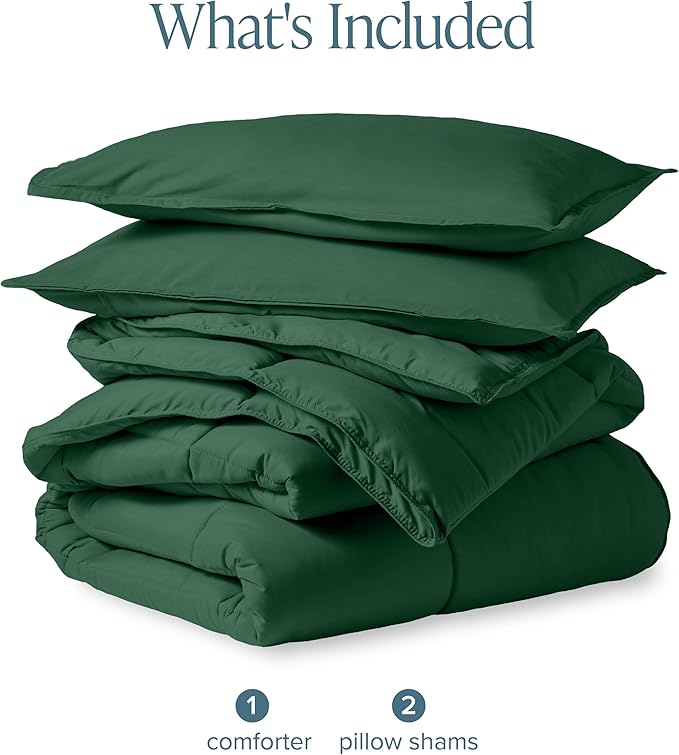 Bare Home Comforter Set - California King Size - Ultra-Soft - Goose Down Alternative - Premium 1800 Series - All Season Warmth (California King, Forest Green)