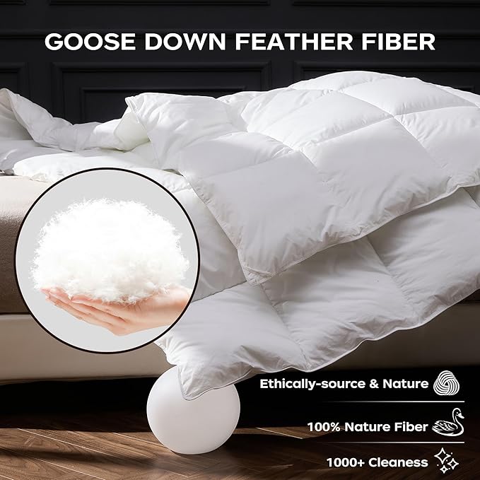 puredown® Goose Feather Down Fiber Comforter Oversized Queen Size, All Season 100% Cotton Duvet Insert Medium Warmth, Cloud Soft Hotel Luxury Collection Bedding Comforters White 98“x 98"