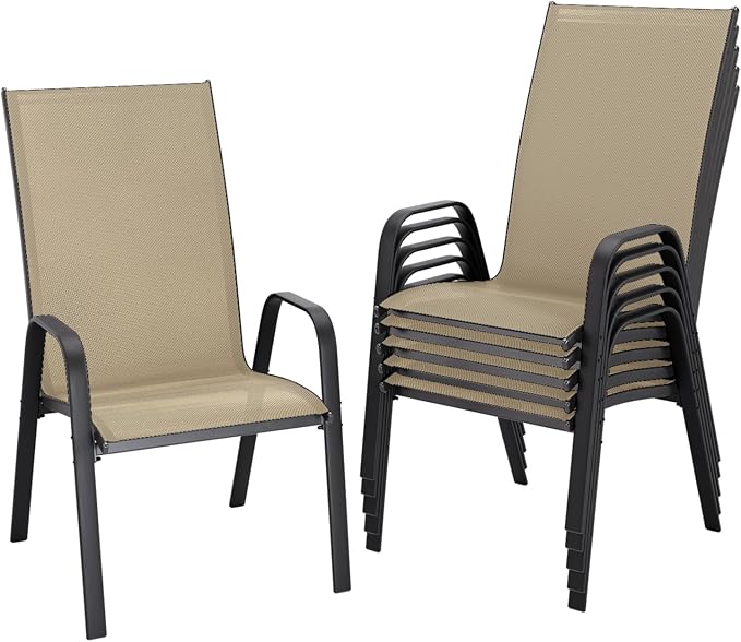 JEAREY Patio Dining Chairs Set of 6, Outdoor Stackable Dining Furniture Set, All Weather Dining Set for Lawn, Garden, Backyard, Poolside, Beige by JEAREYOutdoorsCollection