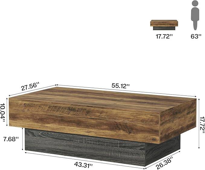 Tribesigns 55-Inch Farmhouse Wood Coffee Table, Rustic Large Rectangle Tea Table, Vintage Center Table for Living Room, Office Reception, Rustic Brown & Grey