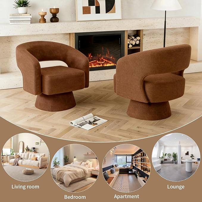 ClinQ Swivel Barrel Accent Chair, Oversized Chenille Fabric Upholstered Round Swivel Chairs Set of 4, Modern Luxury 360° Living Room Vanity Chair for Bedroom Office&Living Room, Orange